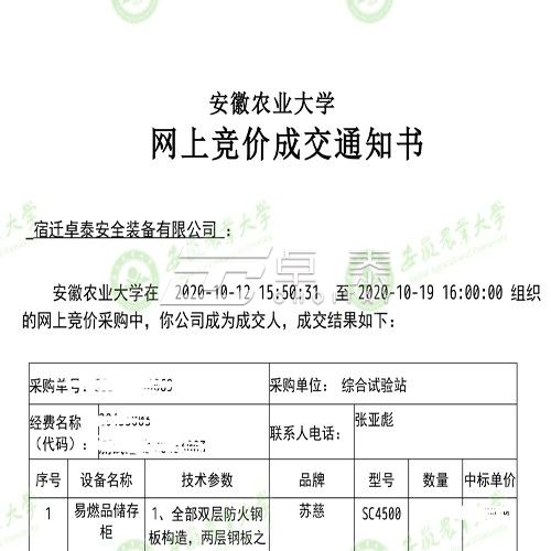 中標(biāo)安徽農(nóng)業(yè)大學(xué)?；穬?chǔ)存柜項(xiàng)目